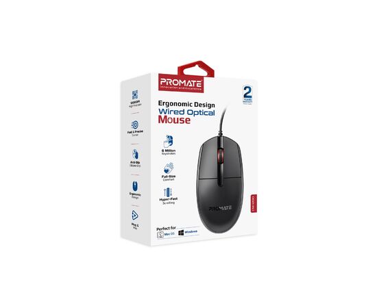 Мышка Promate CM-1200 USB Black (cm-1200.black), изображение 2 Мышка Promate CM-1200 USB Black (cm-1200.black), изображение 2