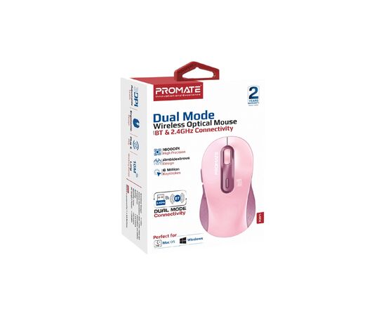Мышка Promate Ken Wireless/Bluetooth Pink (ken.pink), изображение 2 Мышка Promate Ken Wireless/Bluetooth Pink (ken.pink), изображение 2