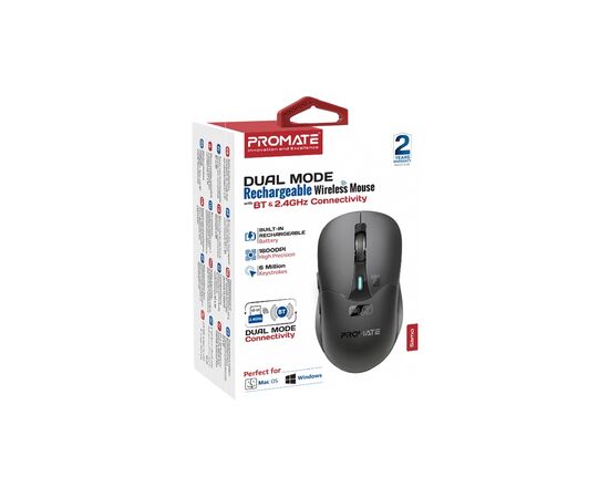 Мышка Promate Samo Wireless/Bluetooth Black (samo.black), изображение 2 Мышка Promate Samo Wireless/Bluetooth Black (samo.black), изображение 2