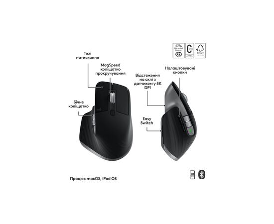 Клавиатура Logitech MX Keys S Combo для MAC Bluetooth/Wireles UA Space Grey (920-012845), изображение 3 Клавиатура Logitech MX Keys S Combo для MAC Bluetooth/Wireles UA Space Grey (920-012845), изображение 3