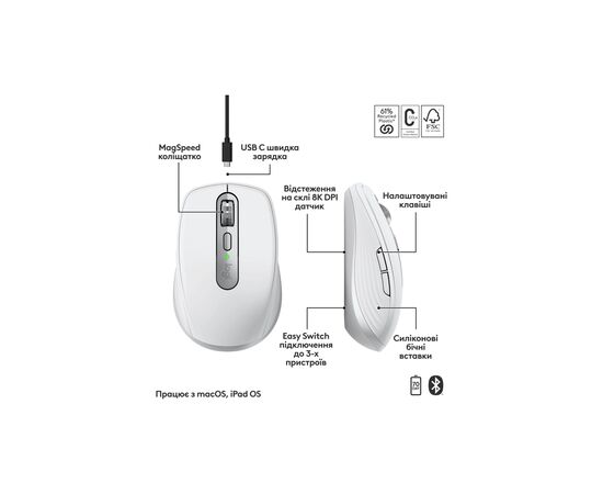 Мышка Logitech MX Anywhere 3S для MAC Wireless Pale Grey (910-006946), изображение 3 Мышка Logitech MX Anywhere 3S для MAC Wireless Pale Grey (910-006946), изображение 3