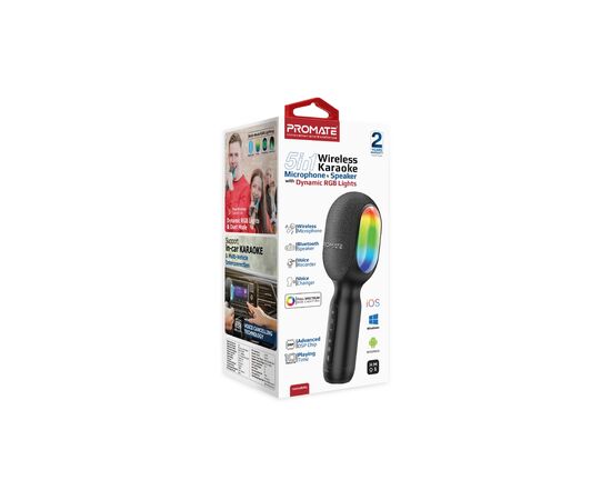 Микрофон Promate VocalMic Bluetooth 2 x AUX LED Black (vocalmic.black), изображение 12 Микрофон Promate VocalMic Bluetooth 2 x AUX LED Black (vocalmic.black), изображение 12