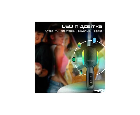 Микрофон Promate VocalMic Bluetooth 2 x AUX LED Black (vocalmic.black), изображение 9 Микрофон Promate VocalMic Bluetooth 2 x AUX LED Black (vocalmic.black), изображение 9