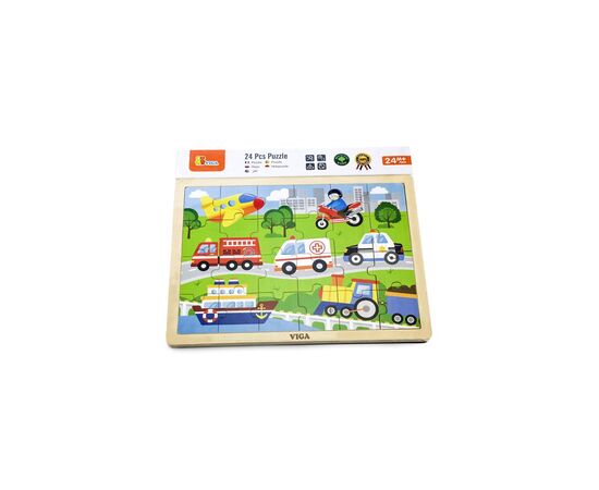Пазл Viga Toys деревянный Транспорт 24 элемента (51462), изображение 3 Пазл Viga Toys деревянный Транспорт 24 элемента (51462), изображение 3