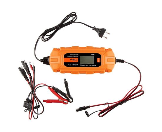 Зарядний пристрій для автомобільного акумулятора Neo Tools 4A/70Вт, 3-120Ah, для кислотних/AGM/GEL (11-891)