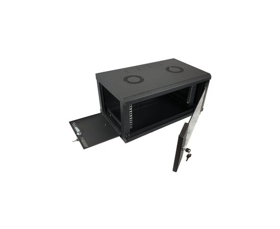 Шкаф настенный Eserver 4U 19" 600х350х284 (Ш*Г*В), стекло, чёрная (ES-Е435B), изображение 4 Шкаф настенный Eserver 4U 19" 600х350х284 (Ш*Г*В), стекло, чёрная (ES-Е435B), изображение 4