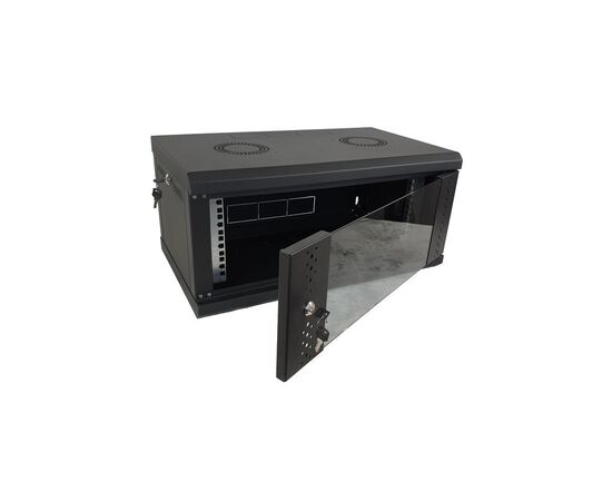 Шафа настінна Eserver 4U 19" 600х350х284 (Ш*Г*В), скло, чорна (ES-Е435B)