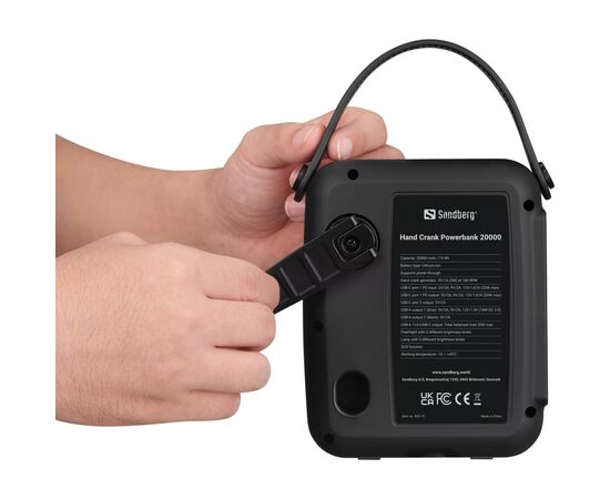 Батарея универсальная Sandberg 20000mAh PD/20W, динамо-зарядка, power-through, flashlight (420-79), изображение 7 Батарея универсальная Sandberg 20000mAh PD/20W, динамо-зарядка, power-through, flashlight (420-79), изображение 7