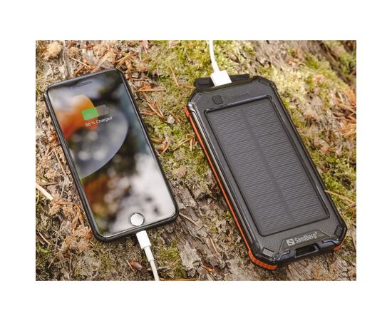 Батарея универсальная Sandberg 10000 mAh, Solar:5V/250mA, power-through, IP54, flashlight (420-72), изображение 7 Батарея универсальная Sandberg 10000 mAh, Solar:5V/250mA, power-through, IP54, flashlight (420-72), изображение 7
