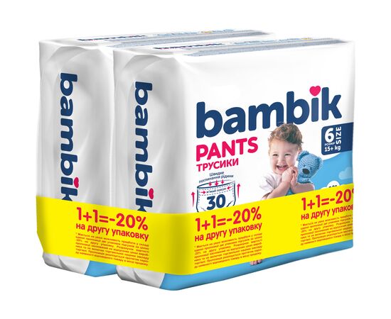 Подгузники Bambik Трусики 15+ кг Размер 6 2 х 30 шт (4823071663990)