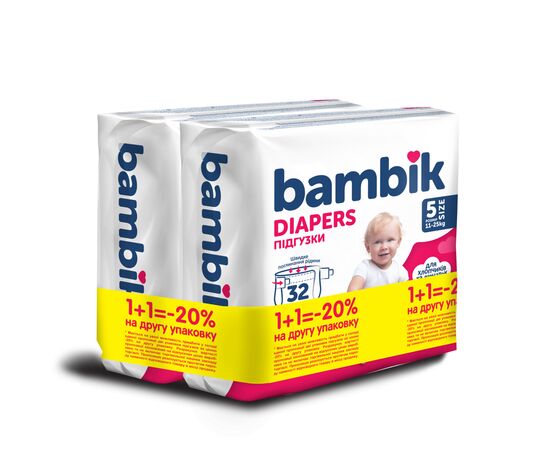 Подгузники Bambik Medium 11-25 кг Размер 5 Junior 2 х 36 шт (4823071664041)