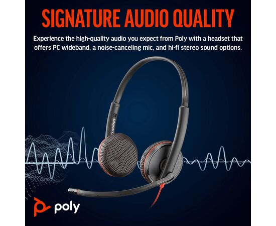 Наушники Poly BlackWire C3225 USB-C HS Stereo +3.5mm Plug +USB-C/A Adapter (Bulk) Black (8X229A6), изображение 3 Наушники Poly BlackWire C3225 USB-C HS Stereo +3.5mm Plug +USB-C/A Adapter (Bulk) Black (8X229A6), изображение 3