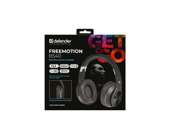 Наушники Defender FreeMotion B540 Bluetooth Black (63540), изображение 6 Наушники Defender FreeMotion B540 Bluetooth Black (63540), изображение 6