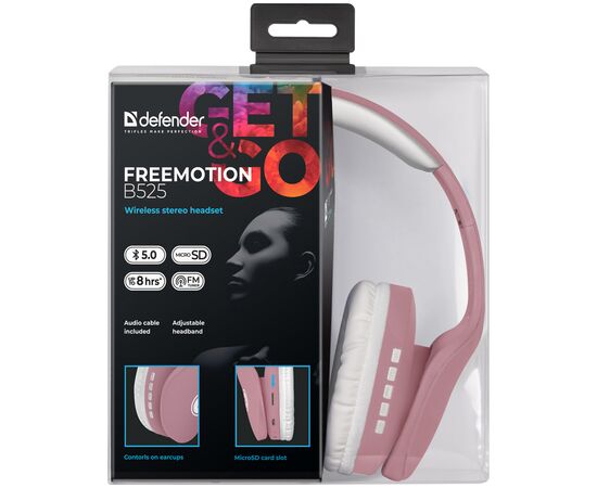 Наушники Defender FreeMotion B525 Bluetooth Pink-White (63528), изображение 6 Наушники Defender FreeMotion B525 Bluetooth Pink-White (63528), изображение 6