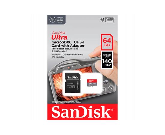 Карта памяти SanDisk 64GB microSD Class 10 A1 R-140 (SDSQUAB-064G-GN6IA), изображение 4 Карта памяти SanDisk 64GB microSD Class 10 A1 R-140 (SDSQUAB-064G-GN6IA), изображение 4