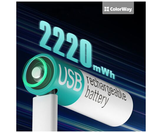 Аккумулятор ColorWay AA USB-С 2220 mAh 1.5V (2шт) (Li-Polymer) (CW-UBAA-10), изображение 4 Аккумулятор ColorWay AA USB-С 2220 mAh 1.5V (2шт) (Li-Polymer) (CW-UBAA-10), изображение 4