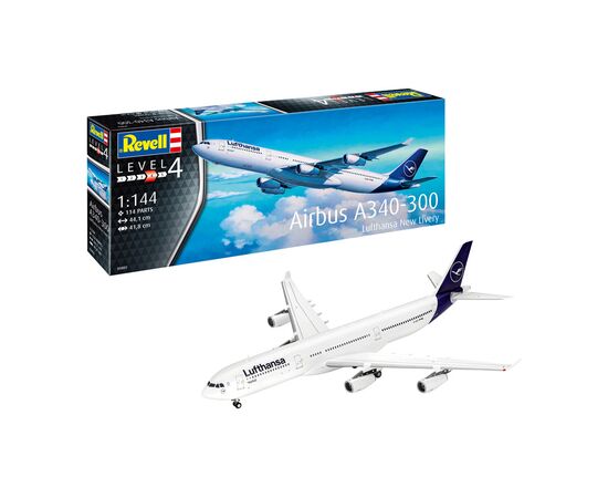 Сборная модель Revell Самолет Airbus A340-300 Lufthansa уровень 4 масштаб 1:144 (RVL-03803)