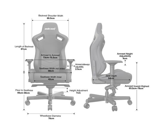 Кресло игровое Anda Seat Kaiser 2 Black Size XL (AD12XL-07-B-PV-B01), изображение 11 Кресло игровое Anda Seat Kaiser 2 Black Size XL (AD12XL-07-B-PV-B01), изображение 11