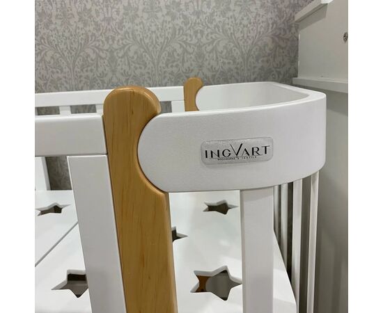 Ліжечко Ingvart трансформер Nika 60 Slim з опускною боковинкою (60х94, 60х120) біло-натуральне (8729001017), зображення 5
