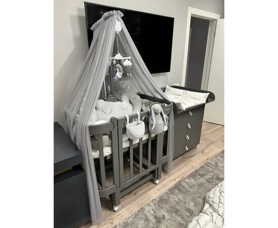 Кроватка Ingvart трансформер Nika 60 Slim с опускной боковинкой (60х94, 60х120) графит (8729001010), изображение 2 Кроватка Ingvart трансформер Nika 60 Slim с опускной боковинкой (60х94, 60х120) графит (8729001010), изображение 2