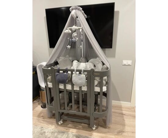 Кроватка Ingvart трансформер Nika 60 с опускной боковинкой (60х94, 60х120) графит (999100), изображение 3