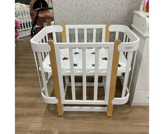 Ліжечко Ingvart трансформер Nika 70 Slim з опускною боковинкою (70х94, 70х120) біло-натуральне (872900111017), зображення 2