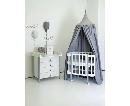 Кроватка Ingvart трансформер Nika 70 Slim с опускной боковинкой (70х94, 70х120) бело-серая (872900117040), изображение 2 Кроватка Ingvart трансформер Nika 70 Slim с опускной боковинкой (70х94, 70х120) бело-серая (872900117040), изображение 2