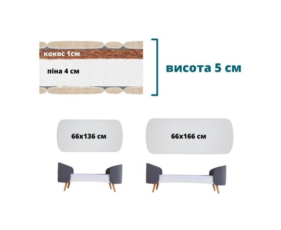 Матрац для дитячого ліжечка Ingvart Fly кокос+поролон, 166х66х5 см (65413154)