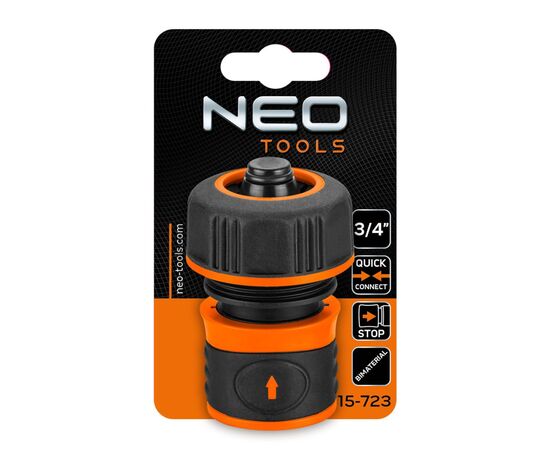 Коннектор для шланга Neo Tools для шланга 3/4", с аквастопом, двухкомпонентный (15-723), изображение 5 Коннектор для шланга Neo Tools для шланга 3/4", с аквастопом, двухкомпонентный (15-723), изображение 5