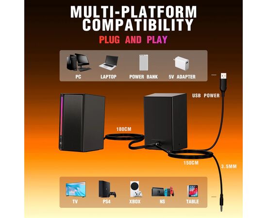 Акустическая система Fifine A20 Gaming RGB Black (A20), изображение 5 Акустическая система Fifine A20 Gaming RGB Black (A20), изображение 5