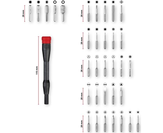 Набор бит Einhell 33шт,HEX, PH, RIBE, SL, Spline, Torx, 28мм, кейс (115010), изображение 6 Набор бит Einhell 33шт,HEX, PH, RIBE, SL, Spline, Torx, 28мм, кейс (115010), изображение 6