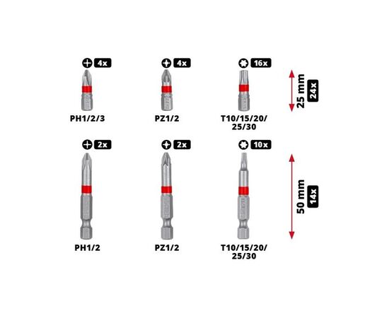 Набор бит Einhell 42шт, HEX, PH, PZ, Torx, 50мм, кейс (118953), изображение 12 Набор бит Einhell 42шт, HEX, PH, PZ, Torx, 50мм, кейс (118953), изображение 12
