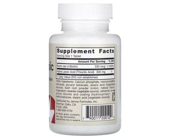Антиоксидант Jarrow Formulas Альфа-Липоевая кислота с биотином, 300 мг, Alpha Lipoic Sustain, 60 (JRW-20010), изображение 2 Антиоксидант Jarrow Formulas Альфа-Липоевая кислота с биотином, 300 мг, Alpha Lipoic Sustain, 60 (JRW-20010), изображение 2