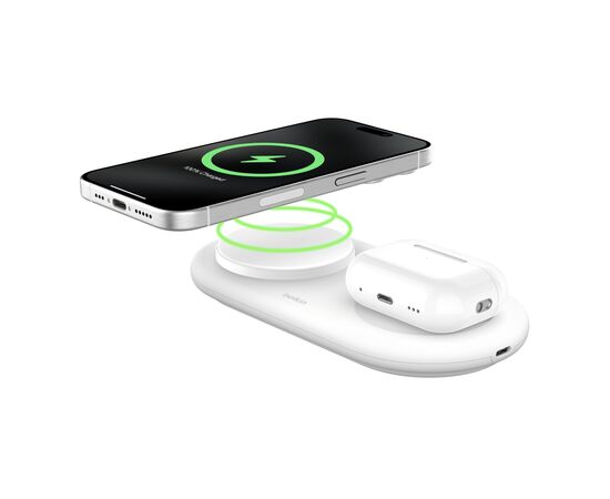 Зарядное устройство Belkin 2in1 15W Pad Qi2 white (WIZ021VFWH), изображение 3 Зарядное устройство Belkin 2in1 15W Pad Qi2 white (WIZ021VFWH), изображение 3