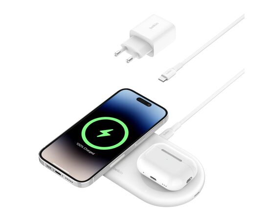 Зарядное устройство Belkin 2in1 15W Pad Qi2 white (WIZ021VFWH), изображение 4 Зарядное устройство Belkin 2in1 15W Pad Qi2 white (WIZ021VFWH), изображение 4
