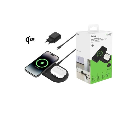 Зарядное устройство Belkin 2in1 15W Pad Qi2 black (WIZ021VFBK)