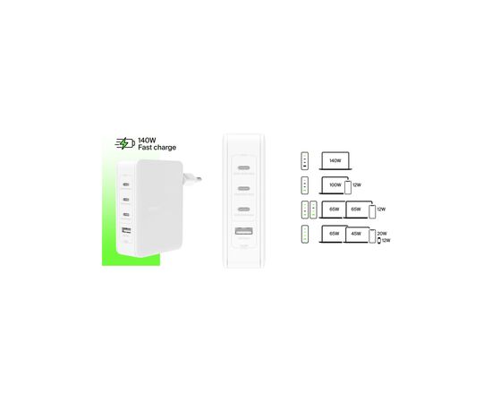 Зарядное устройство Belkin 140W 3хUSB-С GAN PD PPS USB-A White (WCH014BTWH), изображение 6 Зарядное устройство Belkin 140W 3хUSB-С GAN PD PPS USB-A White (WCH014BTWH), изображение 6