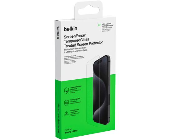 Стекло защитное Belkin iPhone 15 Pro TemperedGlass (1 Pack) (OVA137ZZ), изображение 5 Стекло защитное Belkin iPhone 15 Pro TemperedGlass (1 Pack) (OVA137ZZ), изображение 5