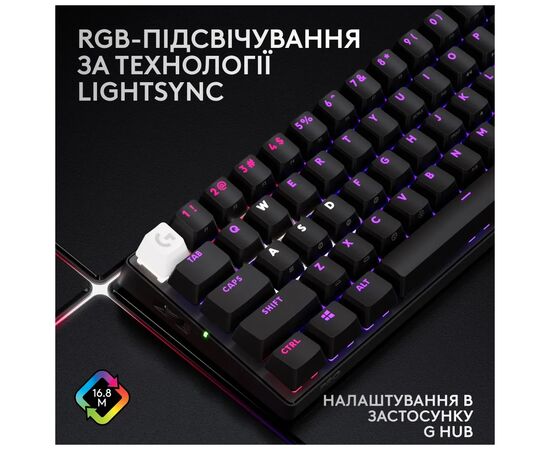 Клавиатура Logitech G Pro X 60 Lightspeed GX Tactile Wireless/Bluetooth UA Black (920-011911), изображение 12 Клавиатура Logitech G Pro X 60 Lightspeed GX Tactile Wireless/Bluetooth UA Black (920-011911), изображение 12