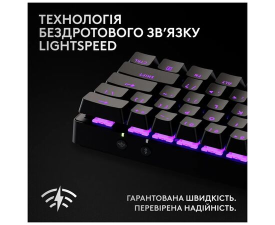 Клавиатура Logitech G Pro X 60 Lightspeed GX Tactile Wireless/Bluetooth UA Black (920-011911), изображение 9 Клавиатура Logitech G Pro X 60 Lightspeed GX Tactile Wireless/Bluetooth UA Black (920-011911), изображение 9