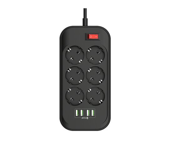 Мережевий фільтр живлення ColorWay CW-CHE64B, 6 розеток/4USB Black (CW-CHE64B)