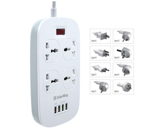 Сетевой фильтр питания ColorWay 4 розетки/4USB White 1.8м (1QC3.0 + 3 AUTO ID) (CW-CHU44QW), изображение 10 Сетевой фильтр питания ColorWay 4 розетки/4USB White 1.8м (1QC3.0 + 3 AUTO ID) (CW-CHU44QW), изображение 10