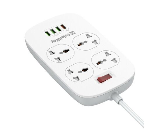Сетевой фильтр питания ColorWay 4 розетки/4USB White 1.8м (1QC3.0 + 3 AUTO ID) (CW-CHU44QW), изображение 2 Сетевой фильтр питания ColorWay 4 розетки/4USB White 1.8м (1QC3.0 + 3 AUTO ID) (CW-CHU44QW), изображение 2