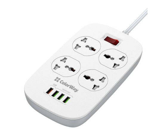 Сетевой фильтр питания ColorWay 4 розетки/4USB White 1.8м (1QC3.0 + 3 AUTO ID) (CW-CHU44QW), изображение 4 Сетевой фильтр питания ColorWay 4 розетки/4USB White 1.8м (1QC3.0 + 3 AUTO ID) (CW-CHU44QW), изображение 4