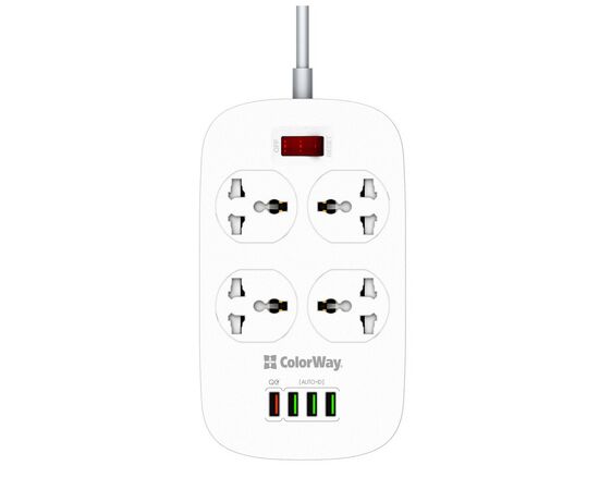 Сетевой фильтр питания ColorWay 4 розетки/4USB White 1.8м (1QC3.0 + 3 AUTO ID) (CW-CHU44QW), изображение 5 Сетевой фильтр питания ColorWay 4 розетки/4USB White 1.8м (1QC3.0 + 3 AUTO ID) (CW-CHU44QW), изображение 5