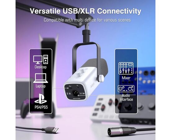 Микрофон Fifine AM8W USB/XLR White (AM8W), изображение 6 Микрофон Fifine AM8W USB/XLR White (AM8W), изображение 6
