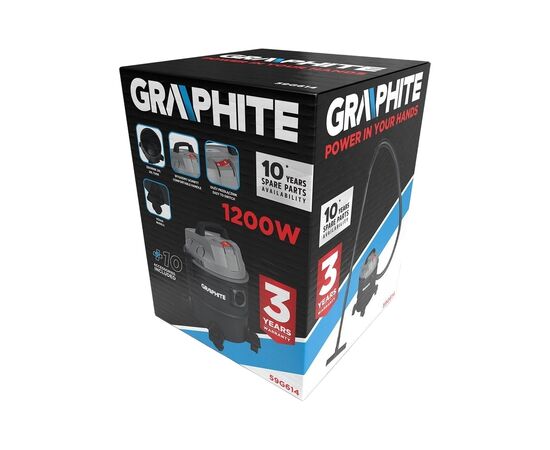 Пылесос строительный Graphite 1200Вт, 18кПа, 20л, 220В/1200В (59G614), изображение 10 Пылесос строительный Graphite 1200Вт, 18кПа, 20л, 220В/1200В (59G614), изображение 10