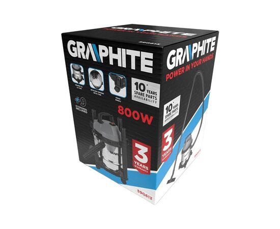 Пылесос строительный Graphite 800Вт, 12кПа, 12л, 220В/800В (59G613), изображение 8 Пылесос строительный Graphite 800Вт, 12кПа, 12л, 220В/800В (59G613), изображение 8