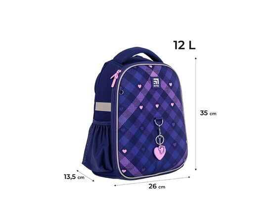 Рюкзак школьный Kite Check and Hearts Фиолетовый (K24-555S-1), изображение 2 Рюкзак школьный Kite Check and Hearts Фиолетовый (K24-555S-1), изображение 2