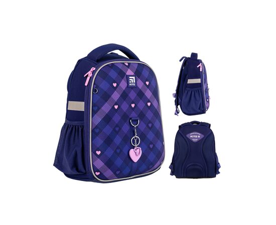 Рюкзак шкільний Kite Check and Hearts Фіолетовий (K24-555S-1)
